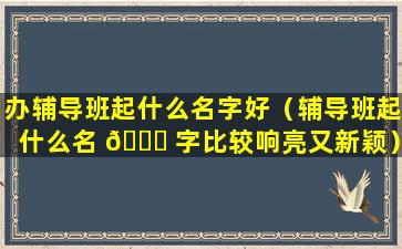 办辅导班起什么名字好（辅导班起什么名 💐 字比较响亮又新颖）